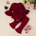 thumbnail image 2 of Otqutp Cute&nbsp;Kids&nbsp;Outfits for Girls Long Sleeve Ribbed Bowknot Romper Bodysuit Ruffles Bell Bottoms Pants Outfits Christmas Gifts 0-12 Months, 2 of 7
