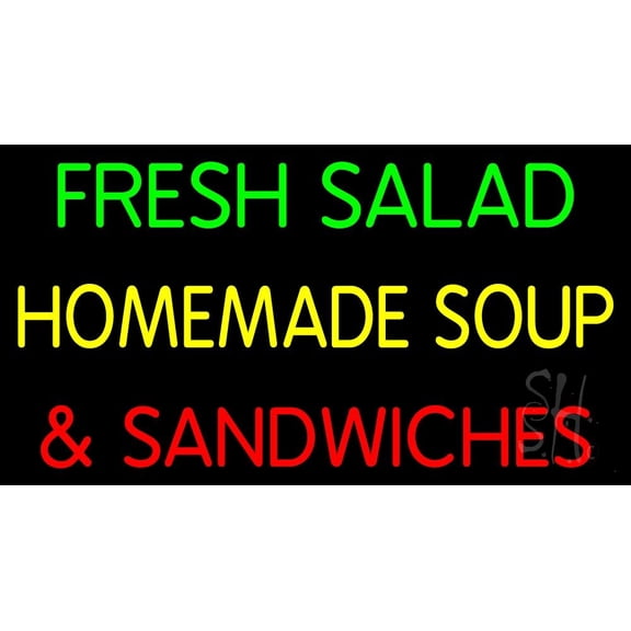 Fresh Salad Homemade Soup And Sandwiches LED Neon Sign 20 x 37 - inches, Black Square Cut Acrylic Backing, with Dimmer - Bright and Premium built indoor LED Neon Sign for restaurant decor.