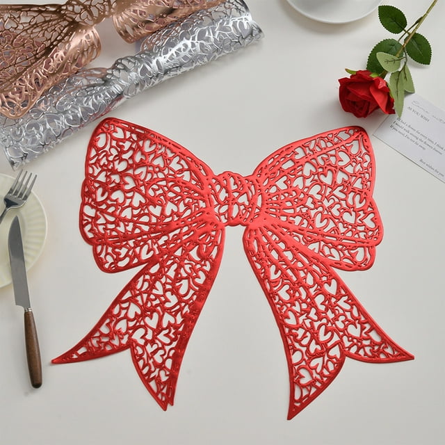 Valentine's Day Table Mats, Staron Round PVC Waterproof Heat Resistant Placemats, Bow Design Western Style Decor for Party Dining Table