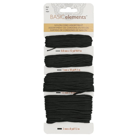 The Beadsmith Nylon Cord Assortment – Black, Assorted Sizes (0.8 mm, 1 mm, 1.5 mm, 2 mm)