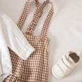 thumbnail image 6 of Ulanda Fall Outfit Newborn Baby Boy Gentleman Long Sleeve Bow Tie Romper Plaid Suspender Pants 2Pcs Christmas Clothes Set (Khaki, 12-18 Months), 6 of 9