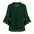 thumbnail image 5 of CQONEPT Girls Sequin Top Sparkly Dress Shirts 3/4 Ruffle Sleeve Blouses Casual Fashion V Neck Mesh Tunics Tops Green 140, 5 of 7