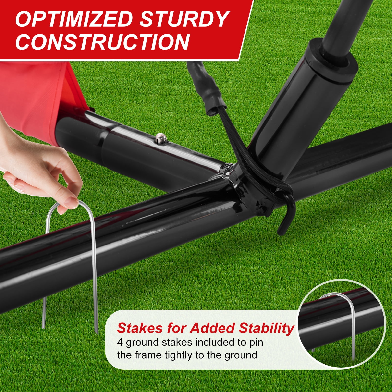 JIOABL 7 ft x 7 ft Baseball & Softball Practice Net with Bow Frame, Carry Bag & Strike Zone Target, for Hitting Pitching, Red