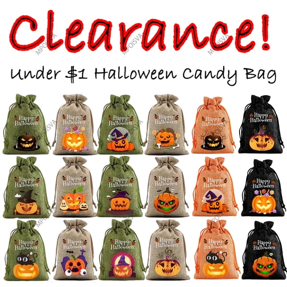 Halloween Trick or Treat Bags Treat Snack Goodie Small Gift Drawstring Reusable Kids Bag Portable Polyester Linen 5.5in for Party Supplies by MPOISVA