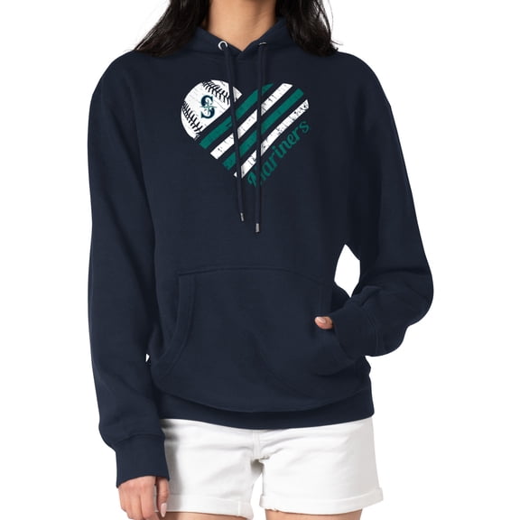 Women's G-III 4Her by Carl Banks Navy Seattle Mariners Heart Fleece Pullover Hoodie