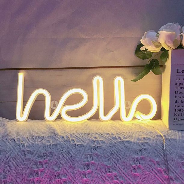 LED Hello Neon Word Sign Neon Letters Light Art Lumi��res d��coratives, enseignes de chapiteau / d��coration murale pour Nol, f��te d'anniversaire, chambre d'enfants, salon,(blanc chaud Hello) esquí esquí Gafas de esquí