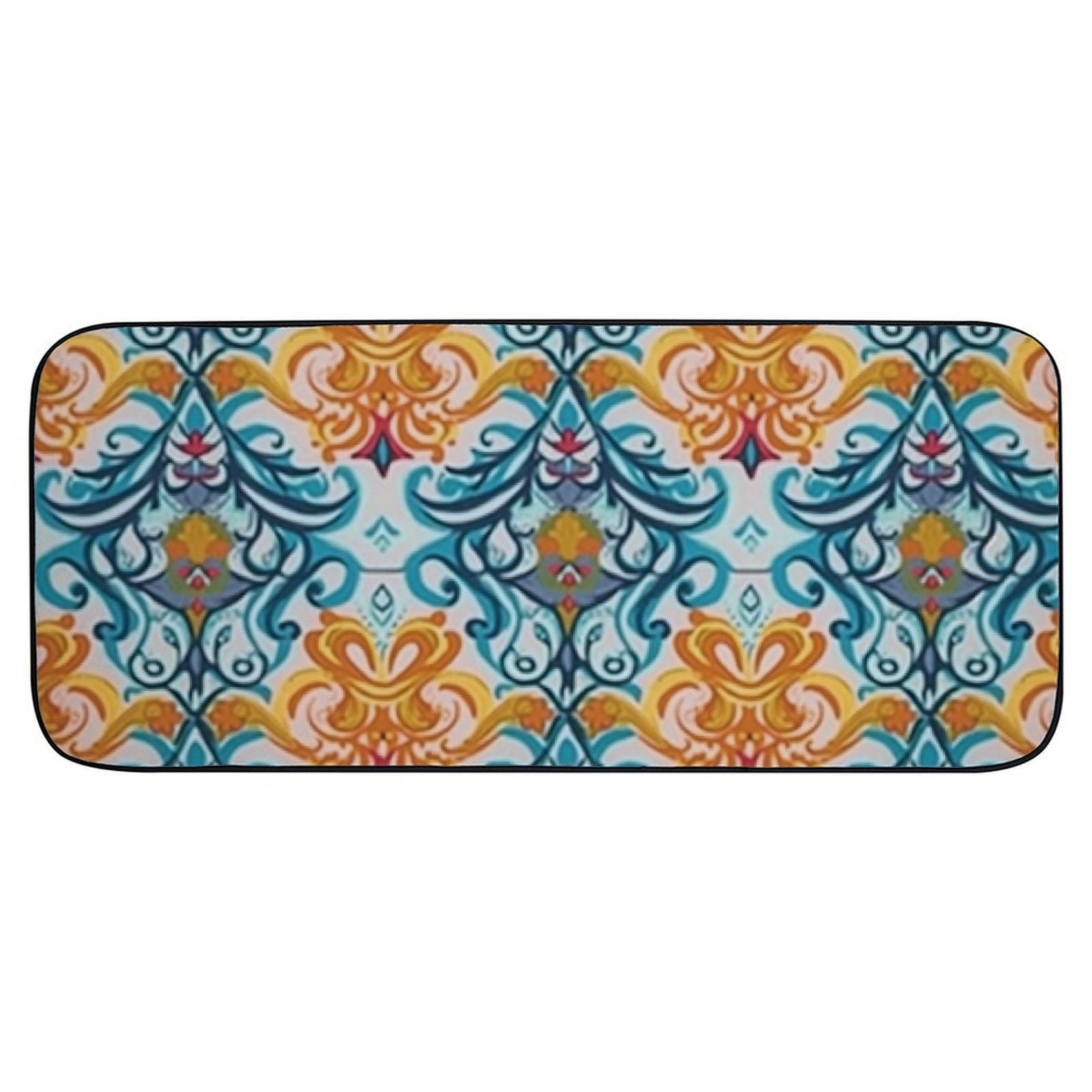 PHYHOO Elegant Floral Tile Welcome Mat Front Door Mat, Non-Slip&amp;Absorbent Indoor Door Mats, Durable Rubber Backing Floor Doormat for Entryway, Patio, Porch, Vintage 19.68*47.24 in
