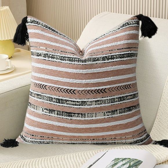 Funda decorativa de cojín con borlas tejidas, cojín decorativo estético texturizado estilo bohemio, moderno de 45x45 cm para sofá cama o dormitorio, funda decorativa de cojín, tejido bohemio