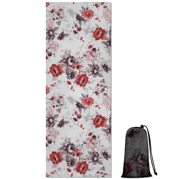 Pioneer Flower Floral Print Pattern Hot Yoga Mat Towel Non Slip for Hot Yoga - Quick-Drying Yoga Mat Cover with 4 Corner Pockets with Travel Bag - Hot Yoga Towel Non Slip 70"x26"