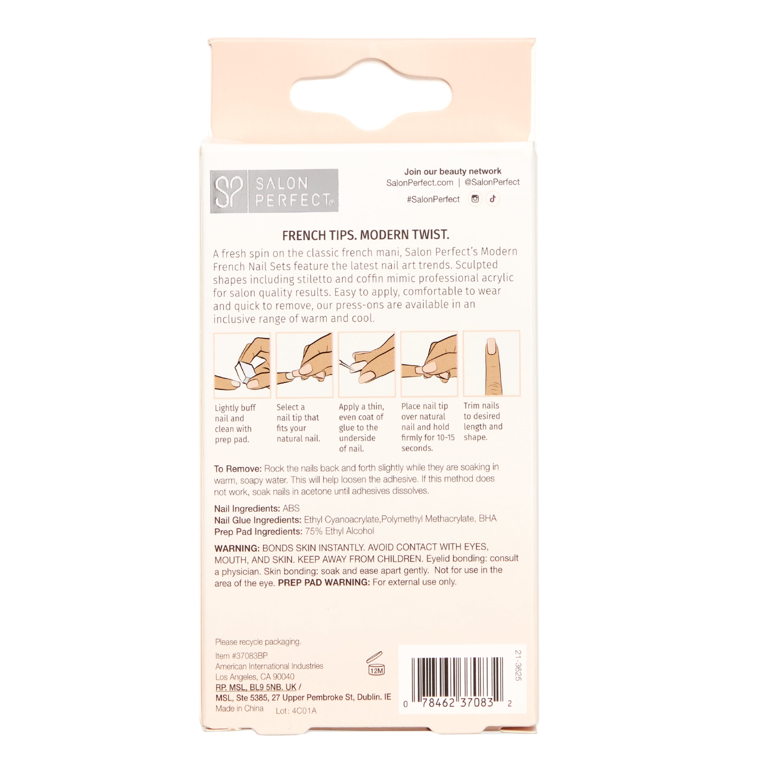 Salon Perfect Press on Nails, 251 Modern French Nude Fake Nail Kit, File & Nail Glue Included, 30 Nails
