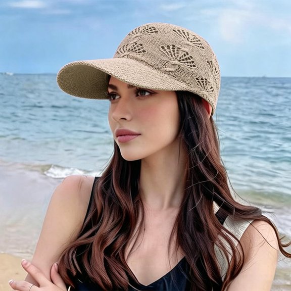 AirLoni Women Mesh Baseball Cap Hollow Knit Breathable Cutout Crown Embossed Pattern Adjustable Buckle Lightweight Summer Outdoor Sun Protection Sports Trucker Hat Beige,M