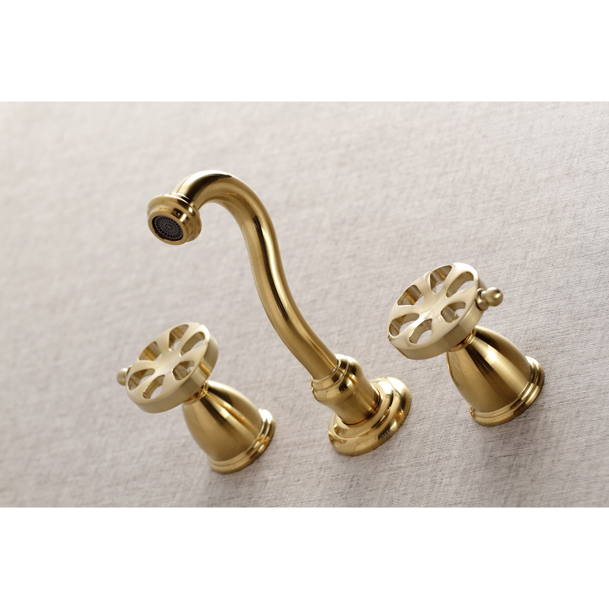 Kingston Brass KS3127RX Belknap Double-Handle Wall Mount Bathroom Faucet, Brushed Brass