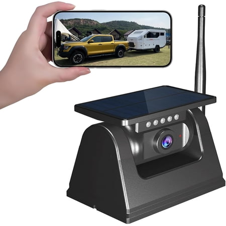 WiFi Solar Backup Camera, 1080P Rear View Camera for RV Trailer Camper , Night Vision IP67 , App for Phone iOS