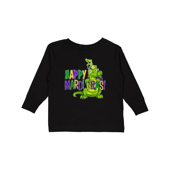 Inktastic Happy Mardi Gras Big and Little Alligators with Beads Boys or Girls Long Sleeve Toddler T-Shirt