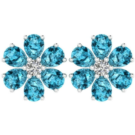 London Blue Topaz Birthstone Flower Earrings