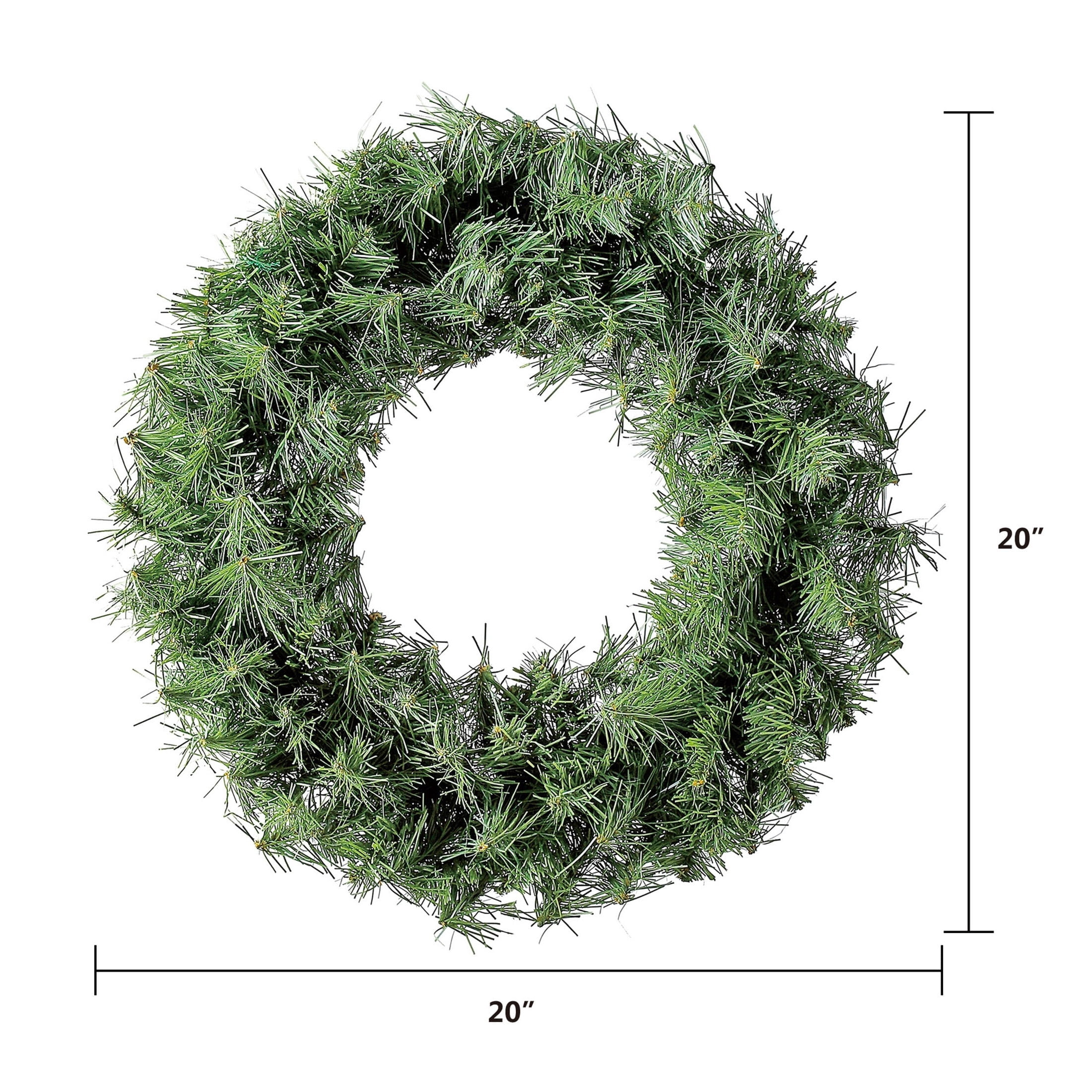 Non-Lit Basic Artificial Christmas Wreath, Green, 20", by Holiday Time