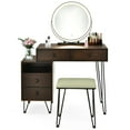 thumbnail image 1 of Giantex Ensemble de Coiffeuse avec Miroir Éclairé, Table de Maquillage Moderne avec Armoire de Rangement, Luminosité Réglable et Écran Tactile pour Chambre, Noyer, 1 of 10