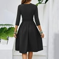 thumbnail image 4 of WTOBBY Women's Classic Solid Color Waistband Round Neck 3/4 Sleeve Dress, Flowy Midi Sundress with Timeless Style for Various Occasions,Black XL, 4 of 5