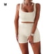 thumbnail image 3 of Soidarity 2 unids/set correr Jogging ejercicio Fitness mujeres chaleco pantalones cortos viajar Yoga transpirable poliéster Crop Tops pantalones Uniforme atlético Blanco M, 3 of 6