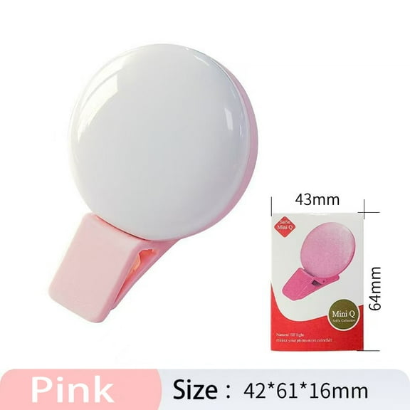 Portable LED beauty selfie ring light, super mini phone fill light, suitable for mobile phones and laptops, pink
