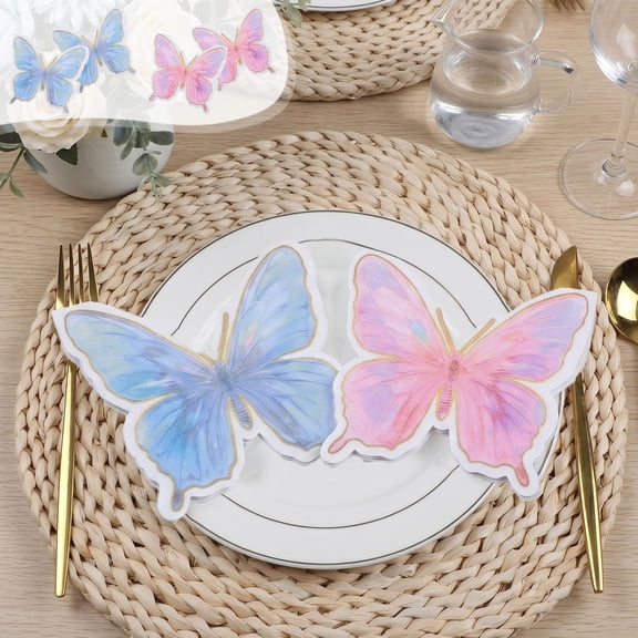 20pcs Butterfly Napkins, Unique Cocktail Beverage Tissue, Party Table Supplies, Elegant Dinner Napkins for Wedding & Birthday, Soft Absorbent 3-Ply Paper Napkins, Gold Foil Design, Pink