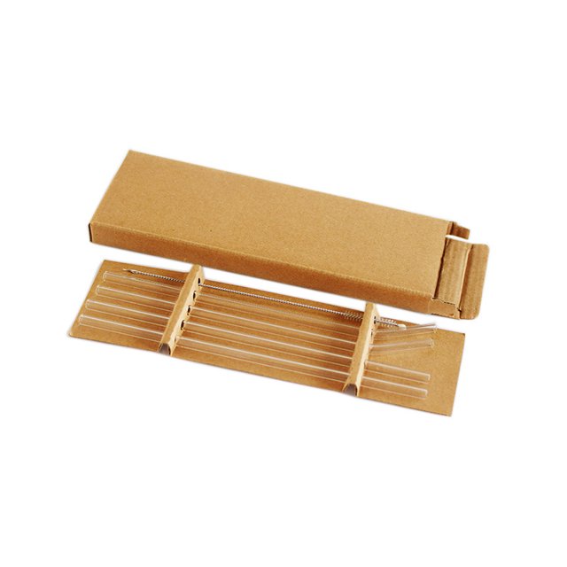 Juego de pajita de vidrio transparente, caja de cartón con diámetro de 6MM, vidrio de borosilicato, 4 Uds., 1 cepillo, juego de pajita