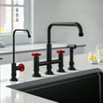 thumbnail image 3 of KRAUS Urbix™ Industrial Bridge Kitchen Faucet and Water Filter Faucet Combo in Matte Black/Red, 3 of 11