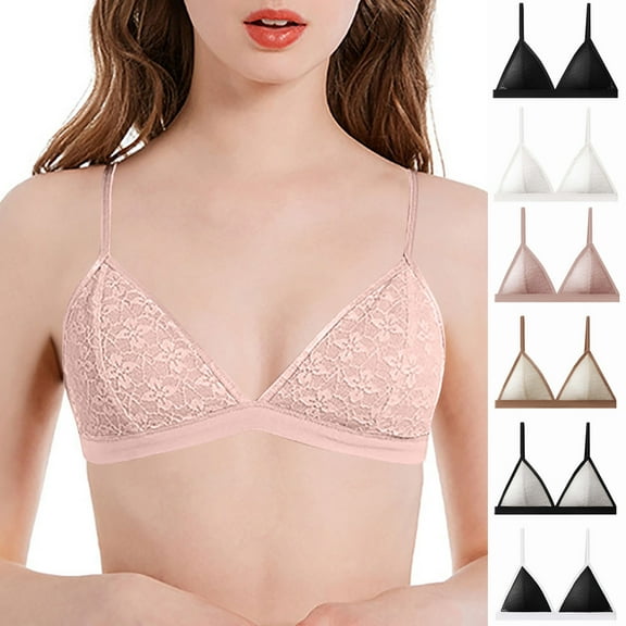 Fengqque Women's Lace Bras Deep V Neck Triangular Cup Bra Comfort Everyday Bralette White S(S)