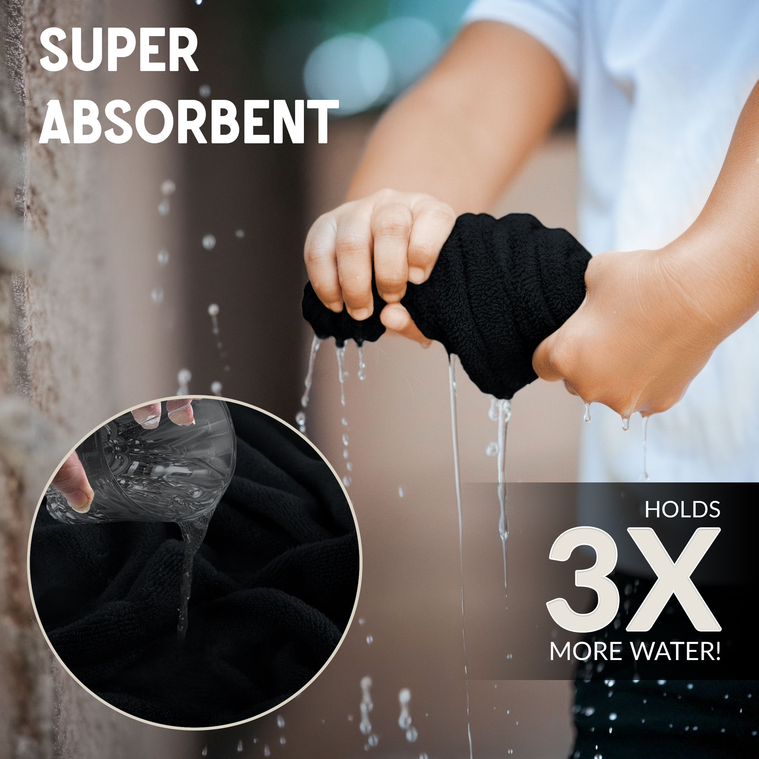 Lux Decor 6 Piece Bath Towel Set 525 GSM, 100% Cotton Towels for Bathroom, Spa & Hotels - Zero Twist 2 Large Bath Towels, 2 Hand Towels & 2 Washcloths – Quick Dry & Highly Absorbent - Black