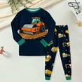 thumbnail image 2 of KPOPLK Boys Pajama Set Long Sleeve Lounge Clothes Set Soft Cotton Fall Winter Excavator Print Sleepwear Pjs Sets Dark Green Size 4-5 Years, 2 of 5