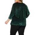 thumbnail image 4 of Unique Bargains Women's Plus Velvet Semi Sheer Bishop 3/4 Sleeve Peplum Top 4X Dark Green, 4 of 6