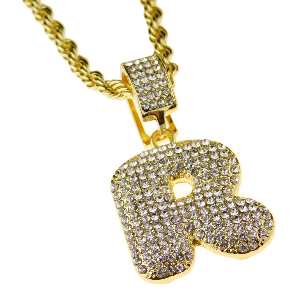 Rope Chain Bling Pendant Gold Finish 