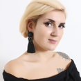 thumbnail image 2 of SURJDE Bohemian Statement Thread Tassel Chandelier Drop Dangle Earrings with Cassandra Button Stud, 2 of 7