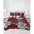 thumbnail image 2 of Full Size Quilt Bedding Set, Red Black Flowers Reversible Summer Quilt 3 Pieces, Abstract Botanical Floral Textured Plant Lightweight Bedspreads Coverlets with 2 Pillow Shams for All Seasons, 2 of 5