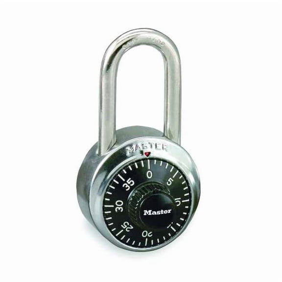 Master Lock Combination Padlock, Front, Black/Silver 1500LF