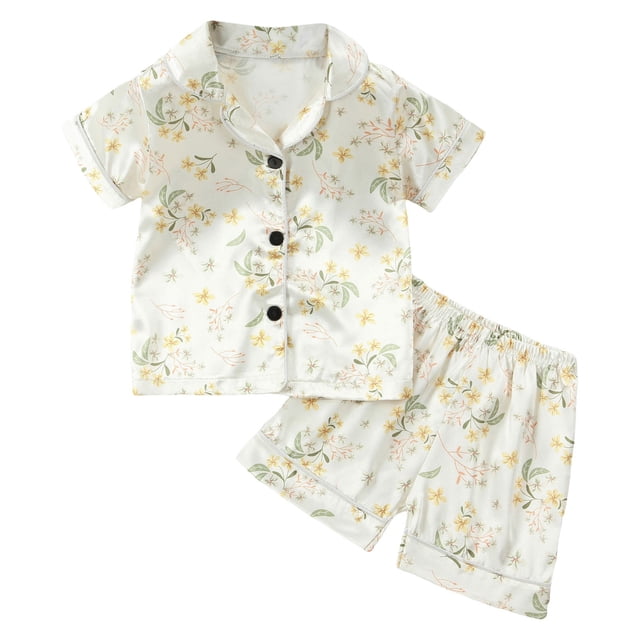 Ensembles de Pyjama pour Filles Imprimé Manches Courtes Boutonné Hauts Unis Ensemble T-Shirt Ensemble de Pyjamas Classique Pyjamas pour Filles Garçons Filles Mode