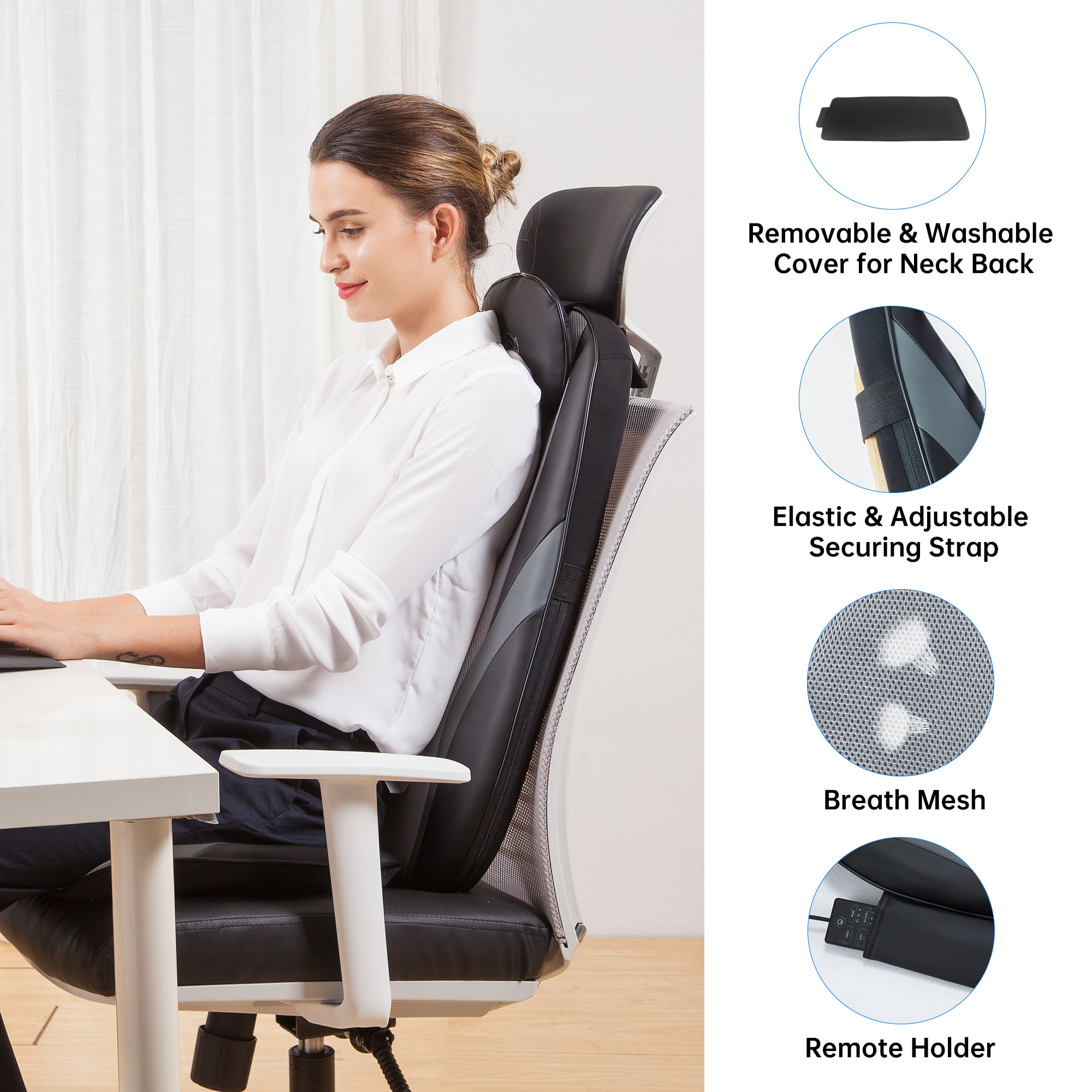 Snailax Shiatsu Neck and Back Massager with Heat, Deep Kneading Massage Chair Pad, Seat Cushion Massager with Gel, Gifts - image 3 of 7