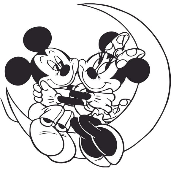 and Minnie Moon Sitting Customized Name Wall Decal - Custom Vinyl Wall Art - Personalized Name - Baby Girls Boys Kids Bedroom Wall Decal Room Decor Wall Stickers Decoration Size (30x27 inch)