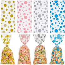 4 Styles 100PCS Polka Dots Goodie Bag Rainbow Cellophane Treat Bags Favor Twist Ties Plastic Clear Storage Cello Wrap