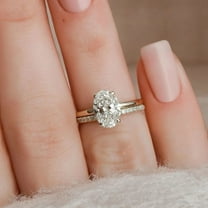 Jewelerix Oval Cut Moissanite Engagement Ring Set Solid 14K Yellow Gold Ring Solitaire Matching Diamond Ring Wedding Band for Women