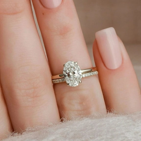 Jewelerix Oval Cut Moissanite Engagement Ring Set Solid 14K Yellow Gold Ring Solitaire Matching Diamond Ring Wedding Band for Women