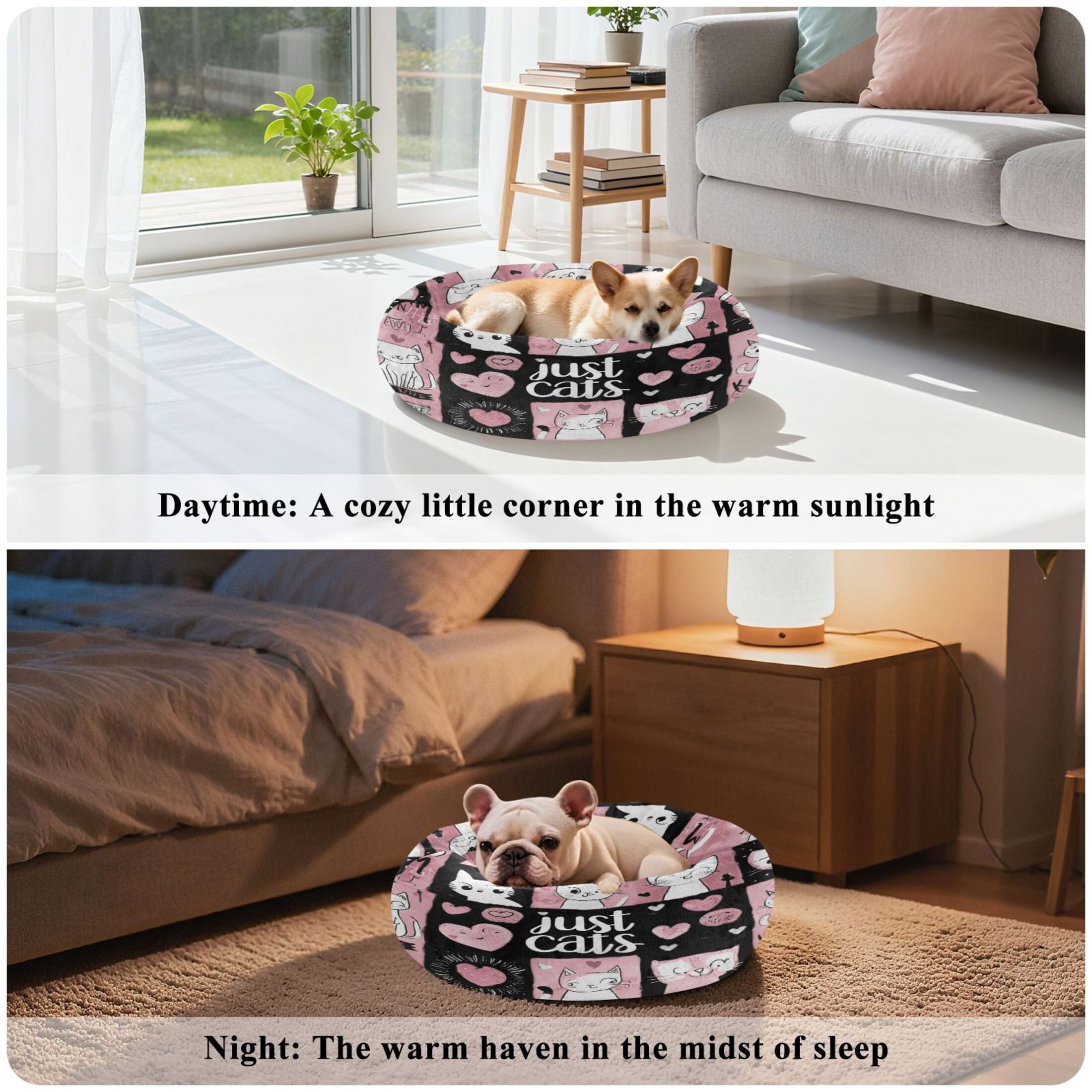 Iauyy Pet Couch Donut Cat Bed for Indoor Cats/Small Dogs Washable & Machine with Non-slip Bottom Calming Cat Furniture, All Kinds Of Kittens (M)