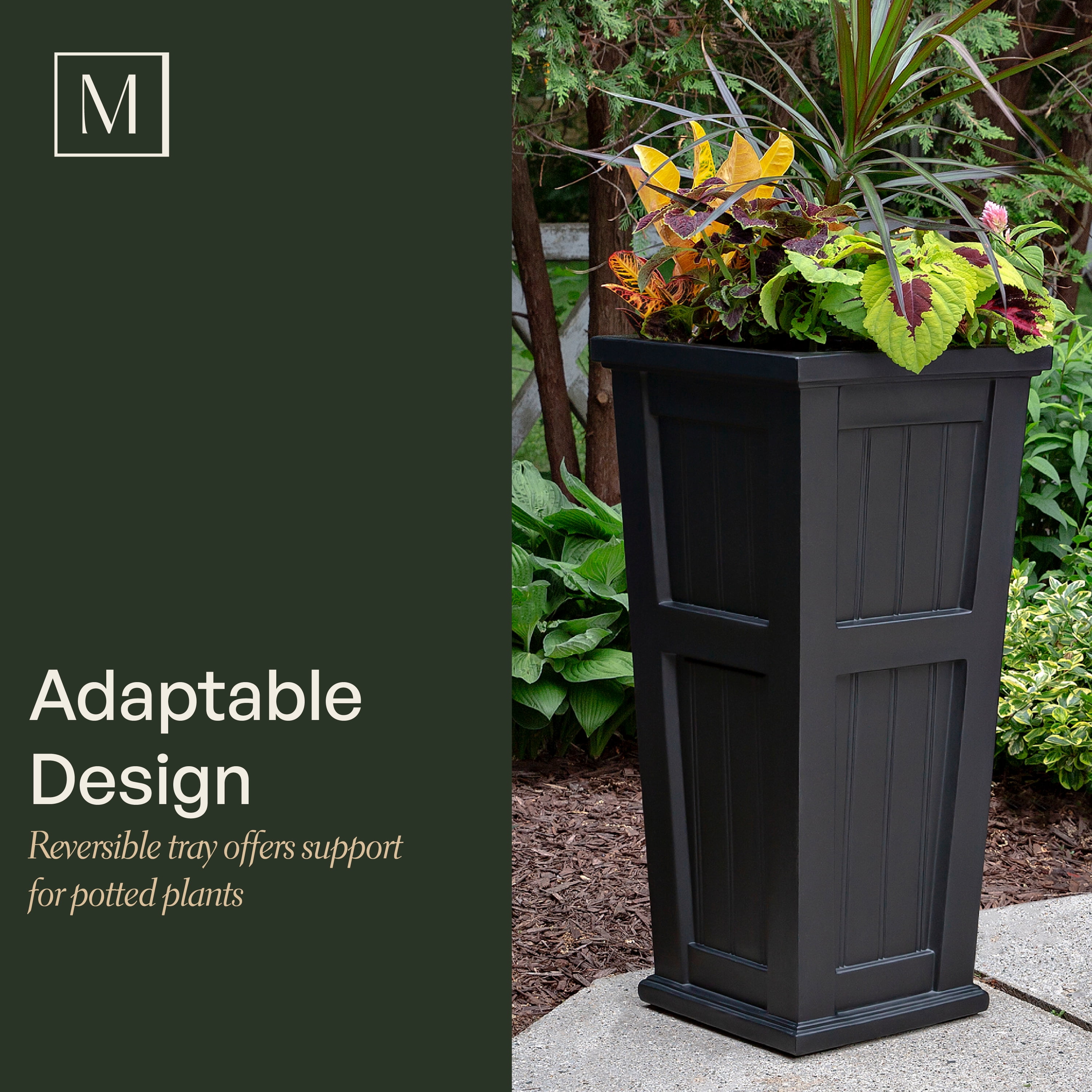 Cape Cod 15.5" x 15.5" x 32" Square White Self-Watering Plastic Planter