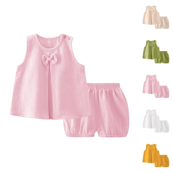 Girl Outfits Girls Clothing Set Baby Girls' Dress Set Spring And Summer New Solid Color Double Layer Yarn Breathable Comfortable Girl's Bow Home Set