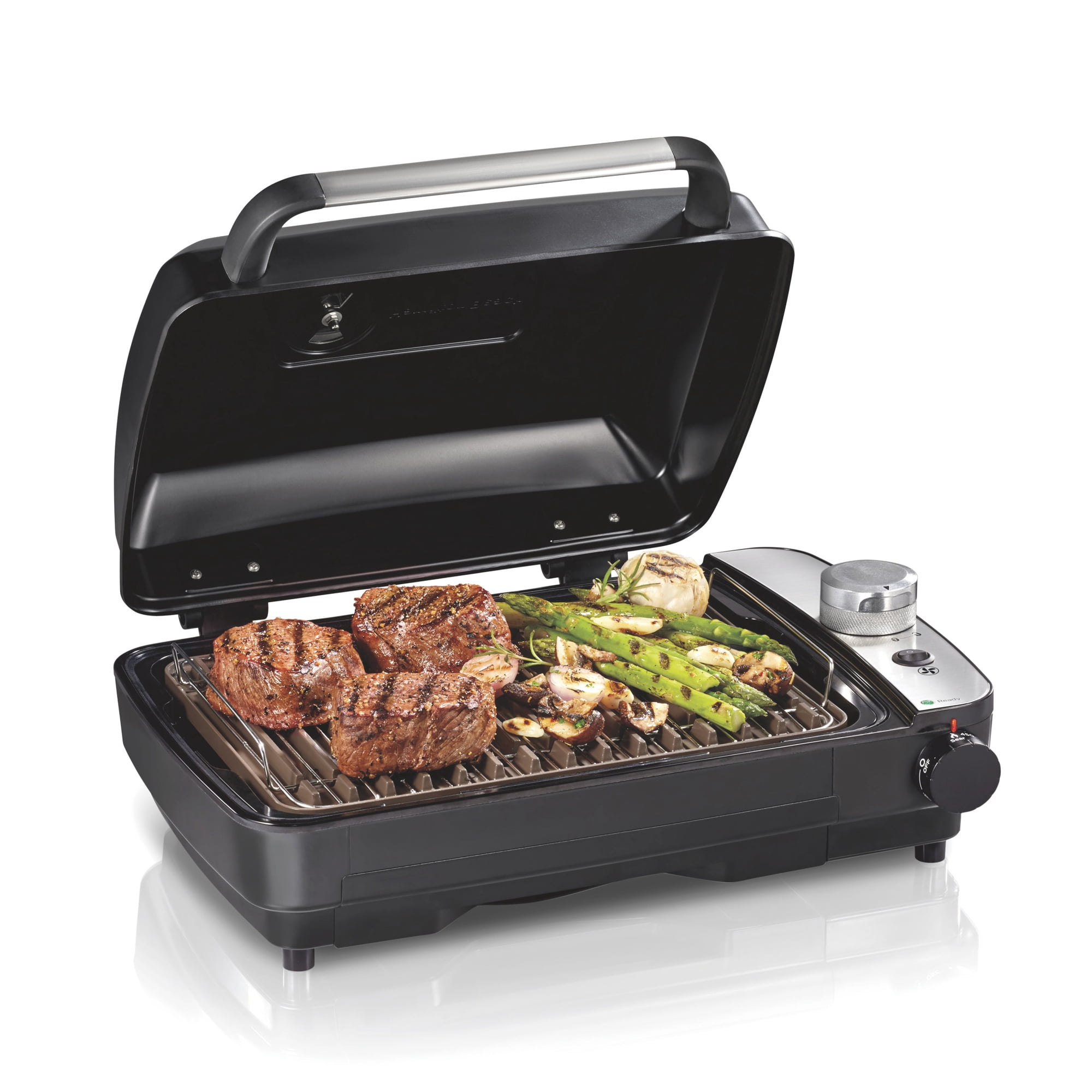 Hamilton Beach Electric Indoor Grill with Hot and Cold Smoke Infuser and Smoking Rack Black