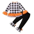thumbnail image 2 of 1-6T Toddler Girl Halloween Clothes Set Plaid Pumpkin T-Shirts Tees Pullover Shirts Tops+Flare Pants Fall Outfit Set, 2 of 7