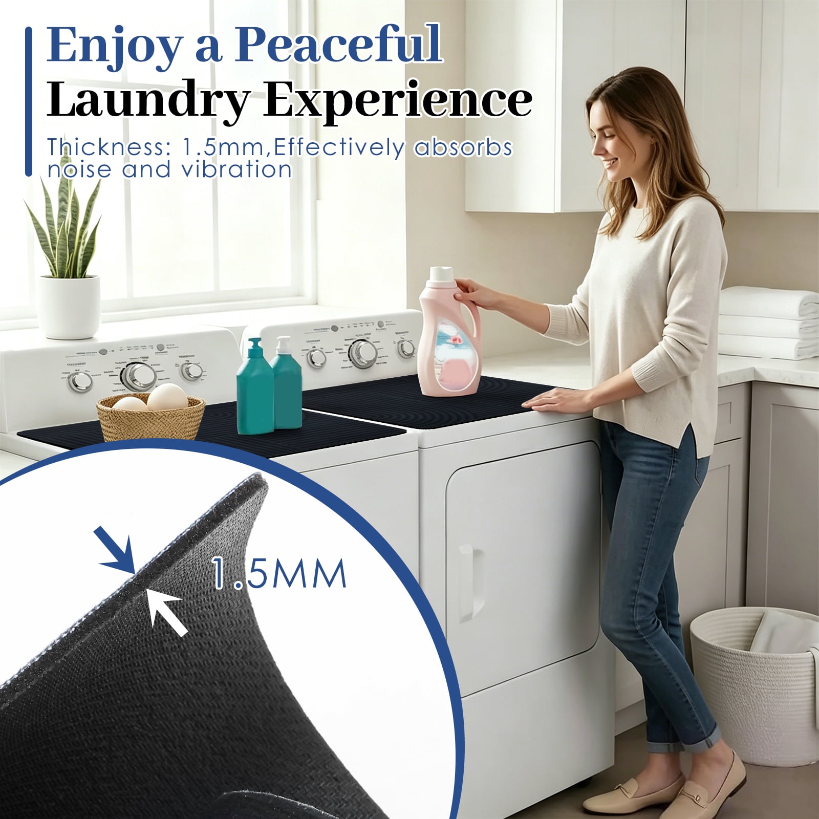 2-Pack Washer and Dryer Top Cover, 23.62" x 23.62" Diatom Mud Laundry Mat – Non-Slip Rubber Base Countertop Topper for Washer & Dryer (Black)