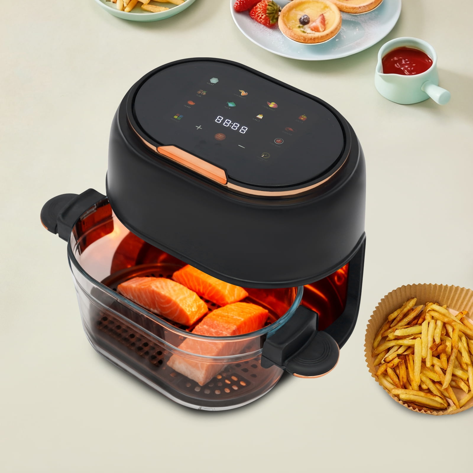 Black Hot Air Fryer Air Fryer with Touch Screen Visible Baking Basket Air Fryer