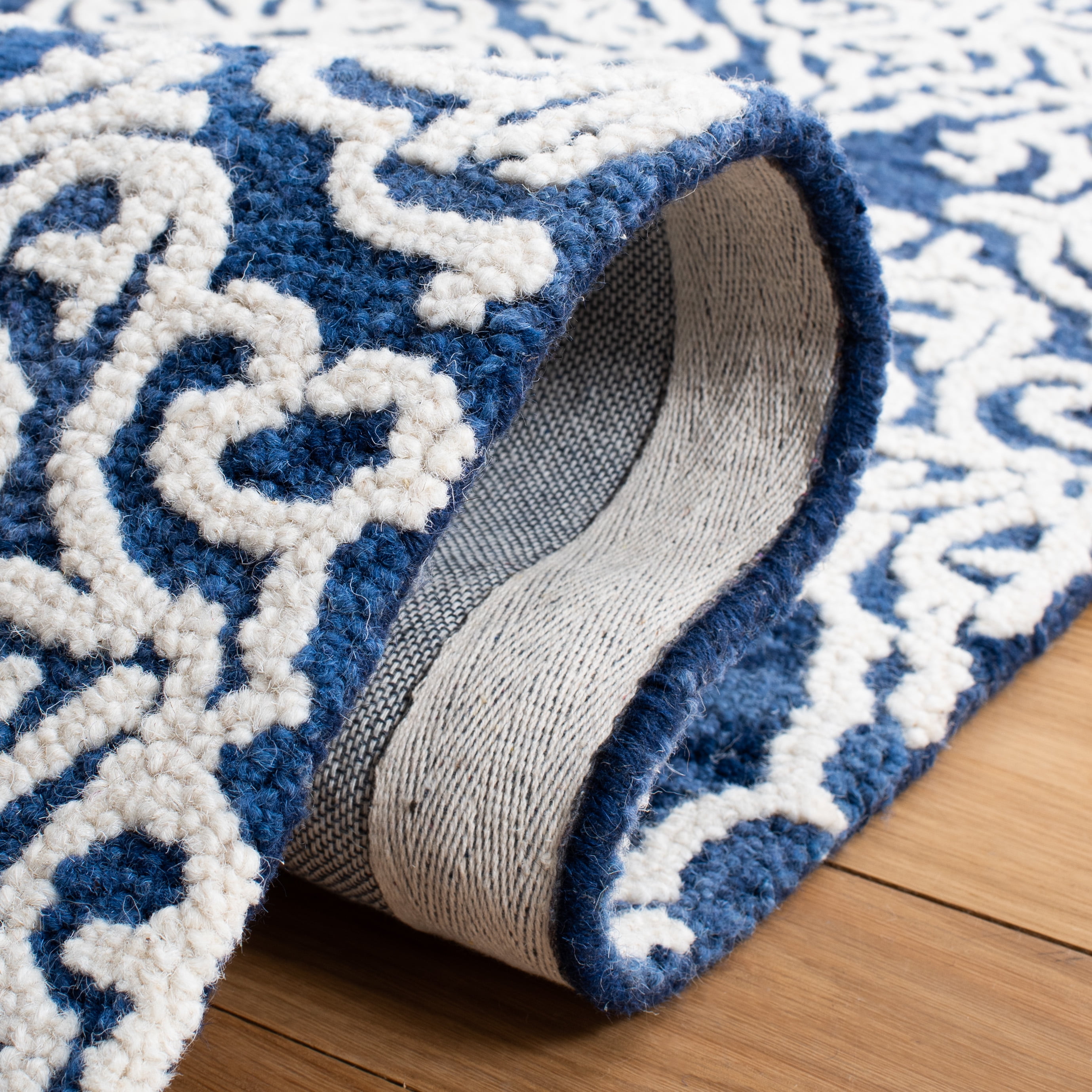 SAFAVIEH Blossom Asher Geometric Wool Area Rug, Navy/Ivory, 8' x 10'