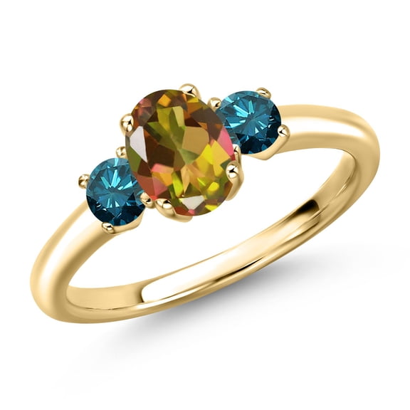 Gem Stone King 10K Yellow Gold Mango Mystic Topaz and Blue Diamond Engagement Ring for Women | 1.50 Cttw | Oval 7X5MM | Gemstone November Birthstone | Size 6